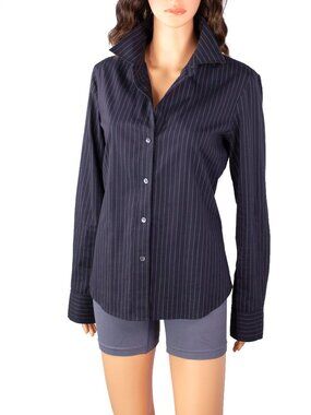 Theory Black Pinstripe Button Down Shirt Large Work Blouse